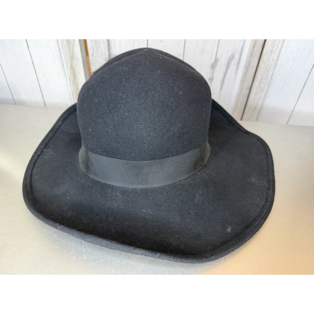 Vintage Geo W. Bollman Black Felt Ladies Hat w/ Feathers Doeskin 100% Wool USA - Picture 3 of 5